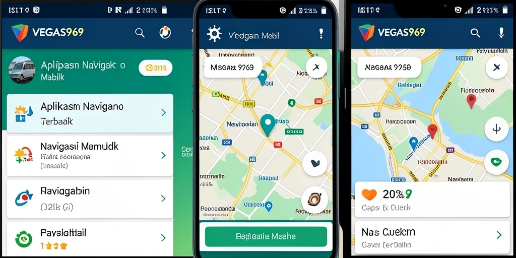 Tampilan antarmuka pengguna aplikasi VEGAS969 untuk Navigasi Mobil.